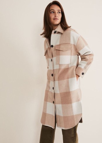 Phase Eight Carla Checked Shacket Coats Pink/Cream Australia | KF5204671